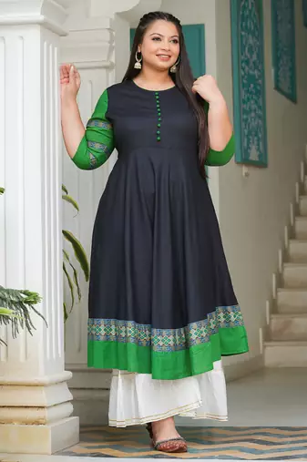 Yash gallery women's rayon anarkali kurta (black)