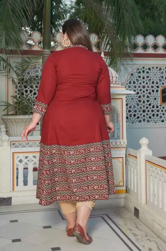 Yash gallery women's plus size maroon rayon floral printed anarkali kurta (maroon)