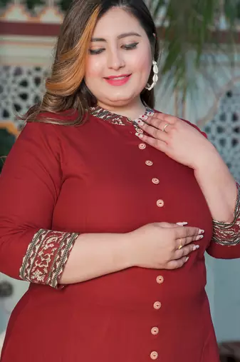 Yash gallery women's plus size maroon rayon floral printed anarkali kurta (maroon)