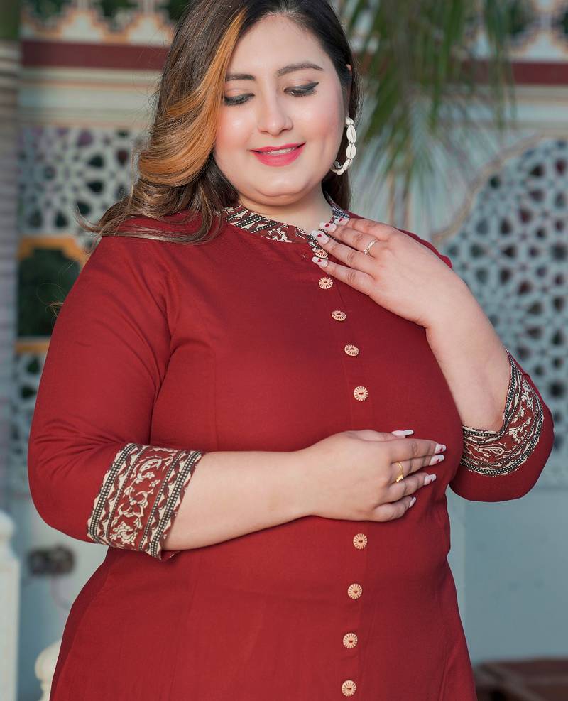 Yash gallery women's plus size maroon rayon floral printed anarkali kurta (maroon)