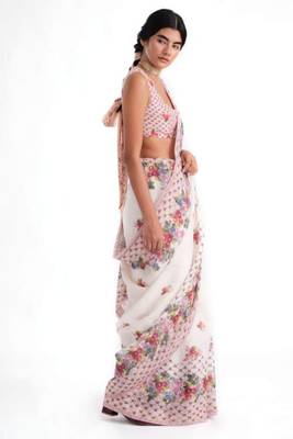 premium linen cotton digital print saree with piping 2