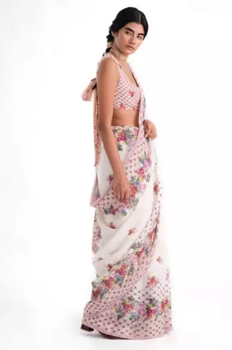 premium linen cotton digital print saree with piping