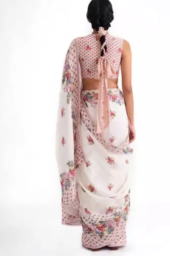 premium linen cotton digital print saree with piping