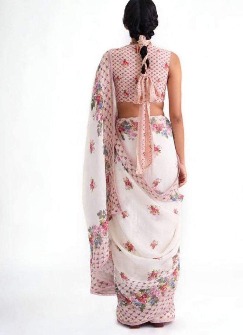 premium linen cotton digital print saree with piping