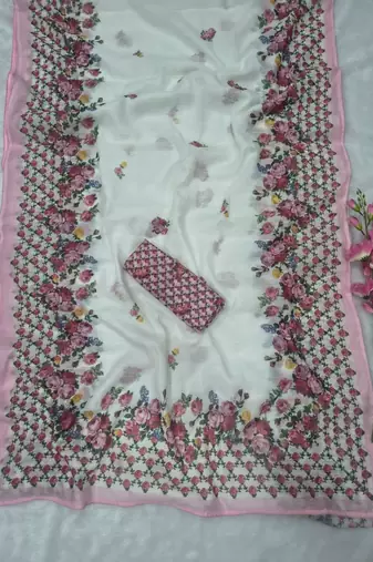 premium linen cotton digital print saree with piping