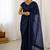 premium blue net saree with sequins & dori work