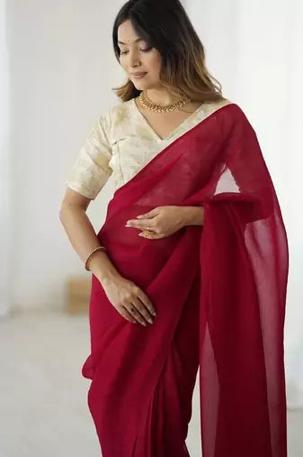 sparkle art silk pre-stitched saree with fully stitched banarasi blouse
