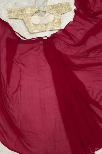 sparkle art silk pre-stitched saree with fully stitched banarasi blouse