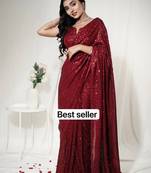 red georgette saree with allover sequins work
