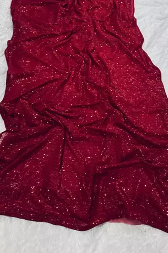 red georgette saree with allover sequins work