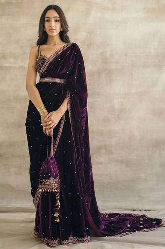premium 9000 velvet saree with sequins, dori & thread work