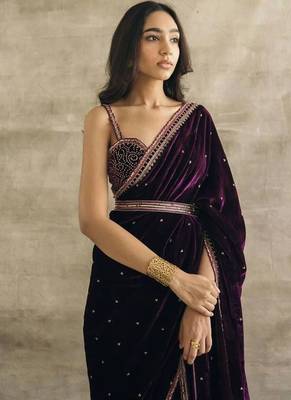 premium 9000 velvet saree with sequins, dori & thread work 2
