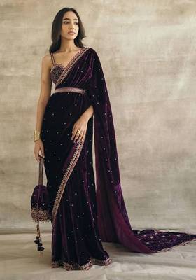premium 9000 velvet saree with sequins, dori & thread work 3