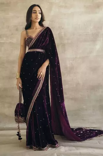 premium 9000 velvet saree with sequins, dori & thread work