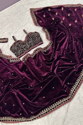 premium 9000 velvet saree with sequins, dori & thread work 5