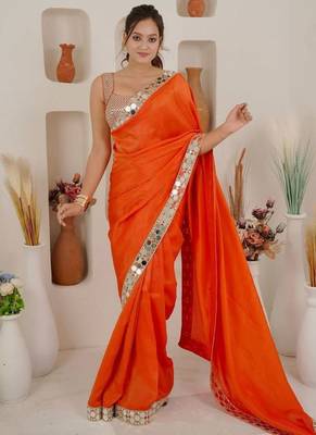 premium rangoli art silk saree with heavy real mirror work lace 1