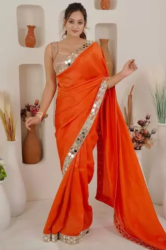 premium rangoli art silk saree with heavy real mirror work lace