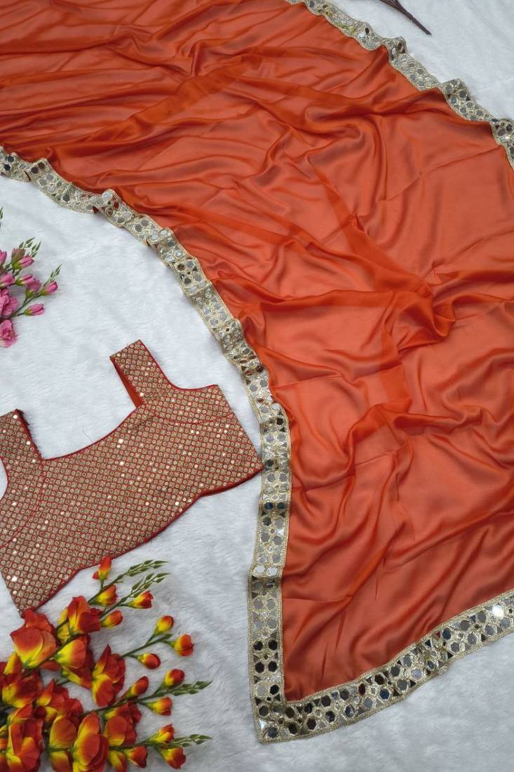 premium rangoli art silk saree with heavy real mirror work lace