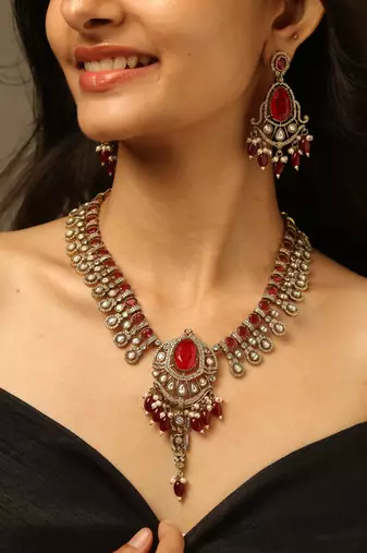 Ruby bridal statement necklace set