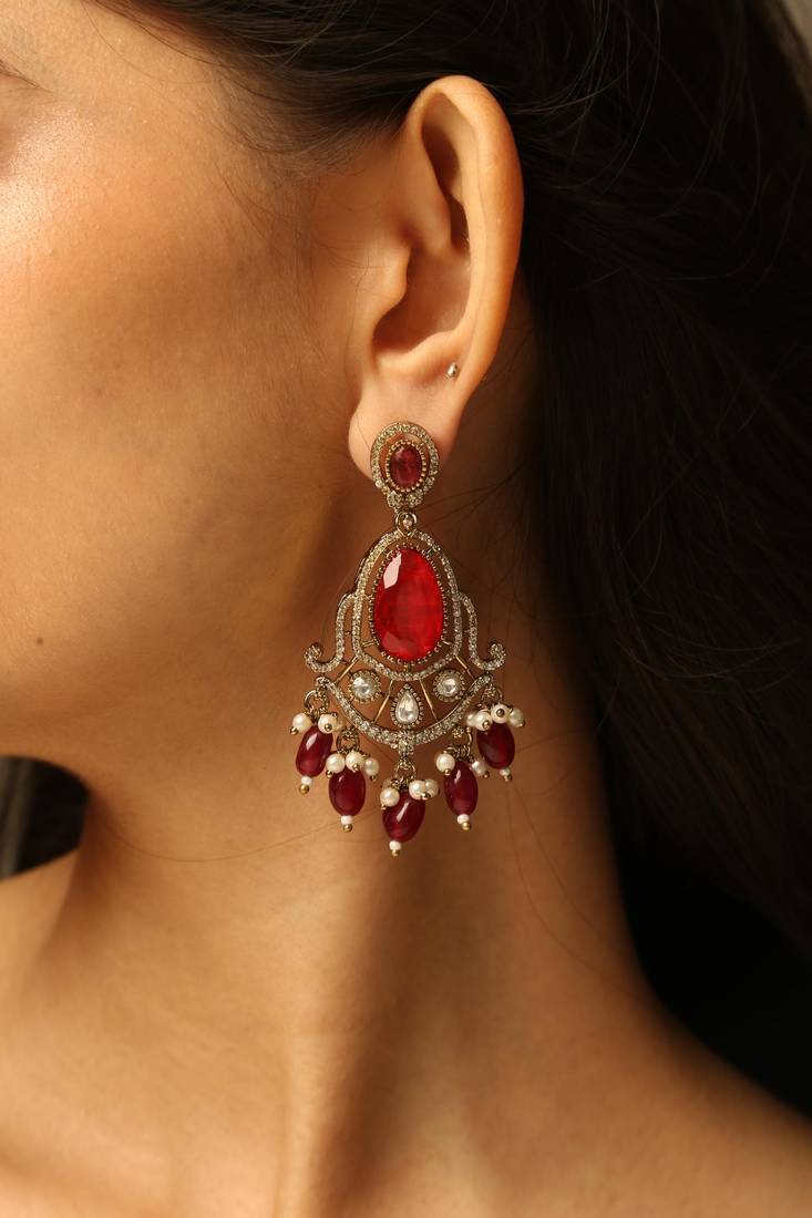 Ruby bridal statement necklace set