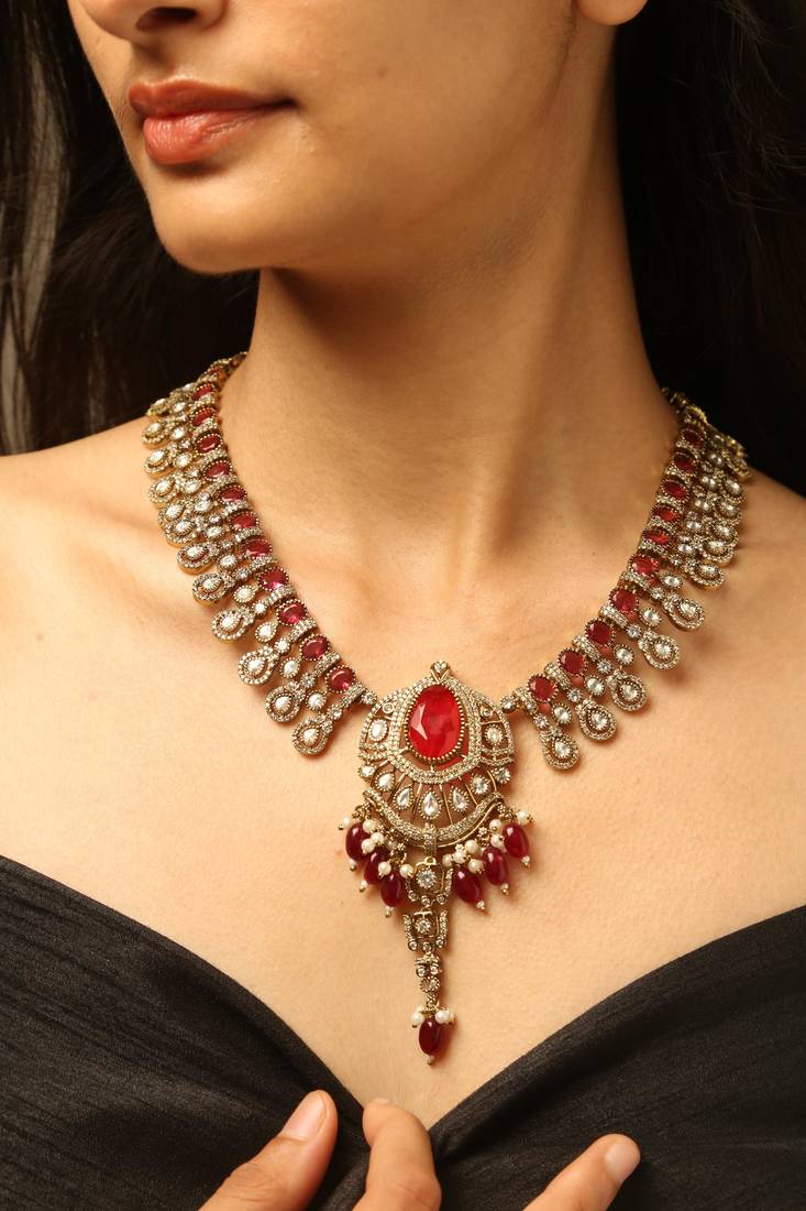 Ruby bridal statement necklace set