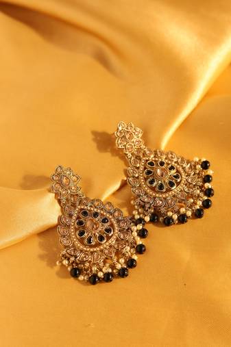 Black stone antique statement earrings