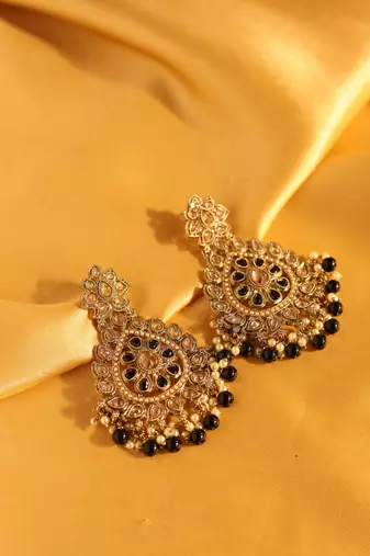 Black stone antique statement earrings