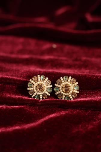 Floral pearl statement stud earrings