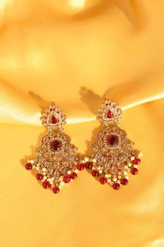 Ruby red vintage chandbali earrings