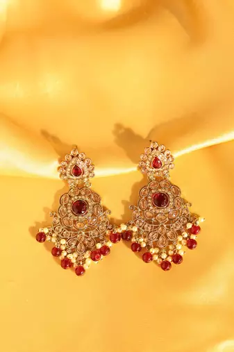 Ruby red vintage chandbali earrings
