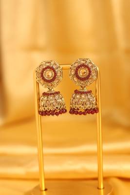 Maroon stone traditional jhumka earrings 1