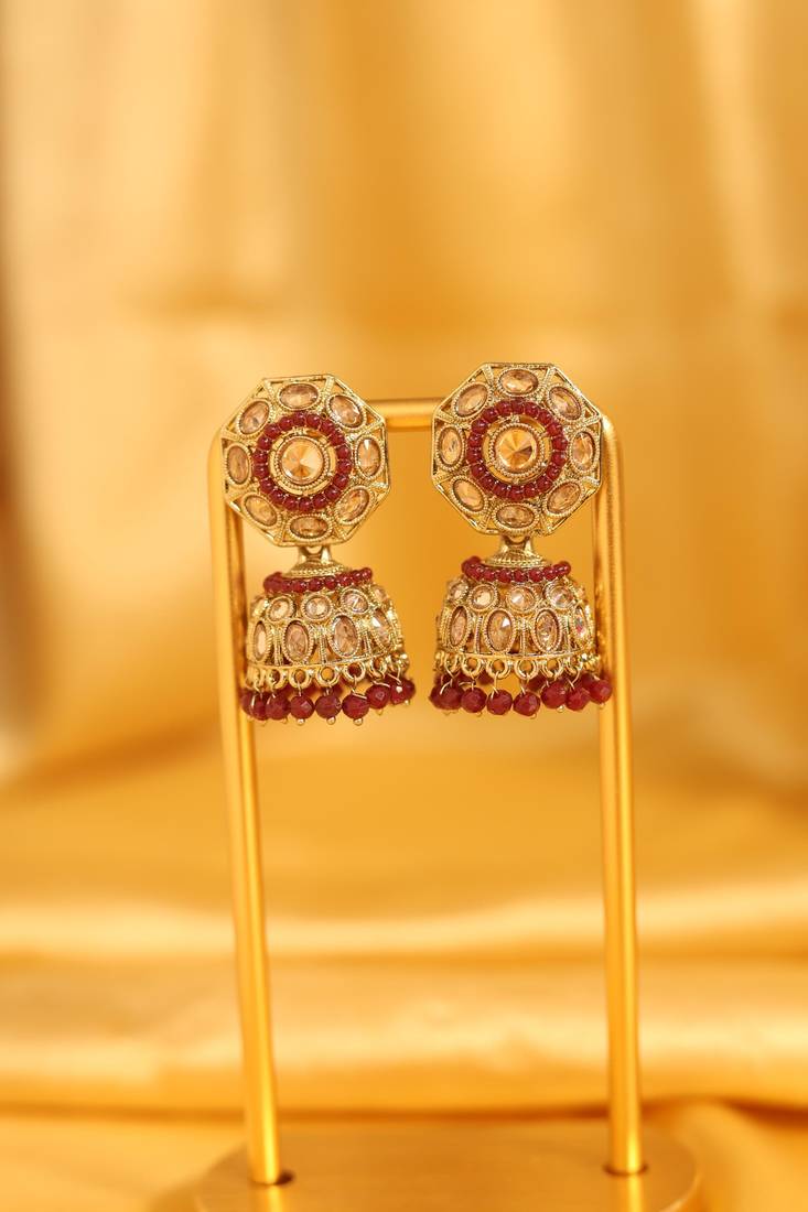 Maroon stone traditional jhumka earrings