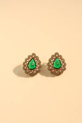 Emerald green stone vintage statement earrings 1