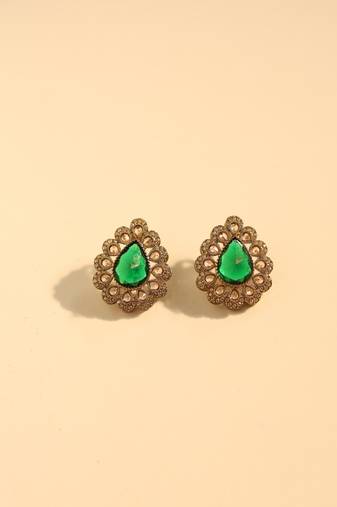 Emerald green stone vintage statement earrings