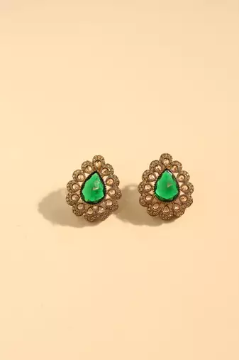 Emerald green stone vintage statement earrings