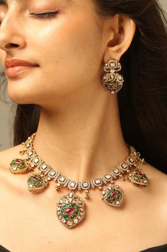 Traditional green & ruby necklace set