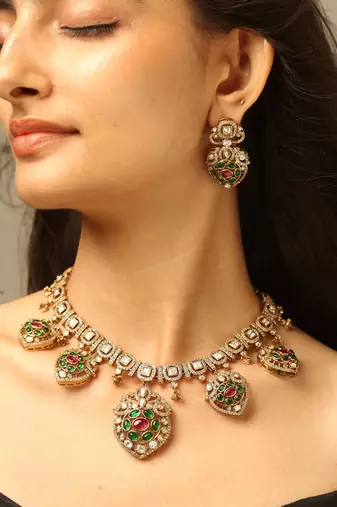 Traditional green & ruby necklace set