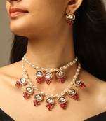 Ruby pearl layered necklace set