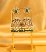 Green stone pearl jhumka earrings