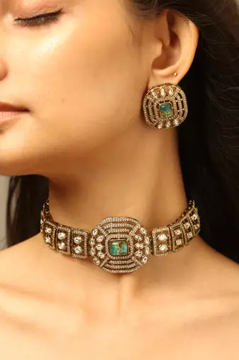 Aqua crystal statement choker set