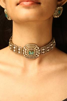 Aqua crystal statement choker set 3