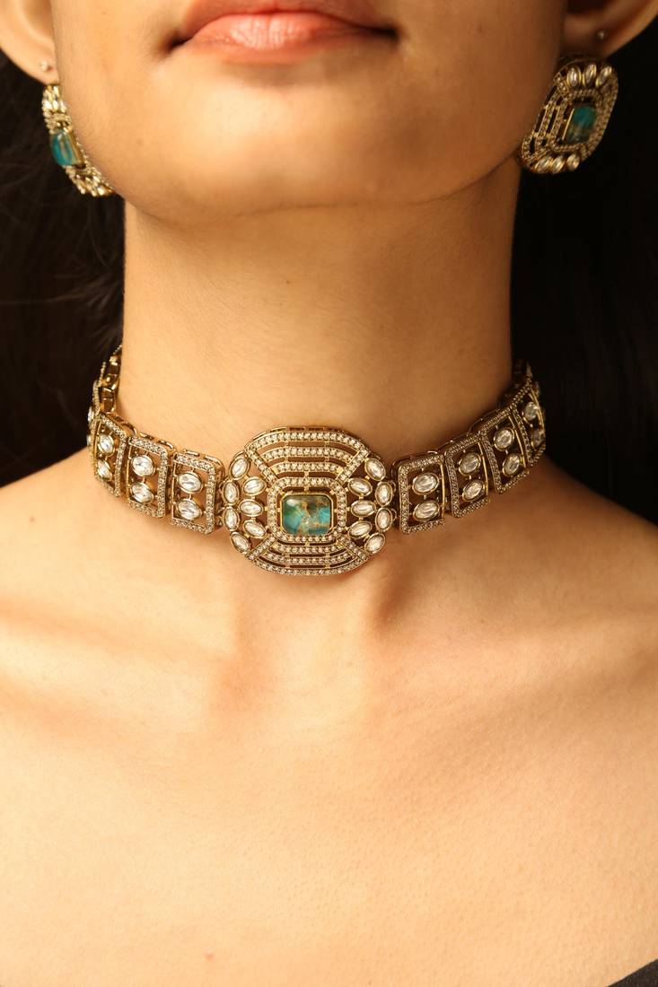 Aqua crystal statement choker set