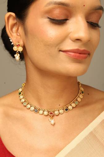 Multicolor temple choker necklace set