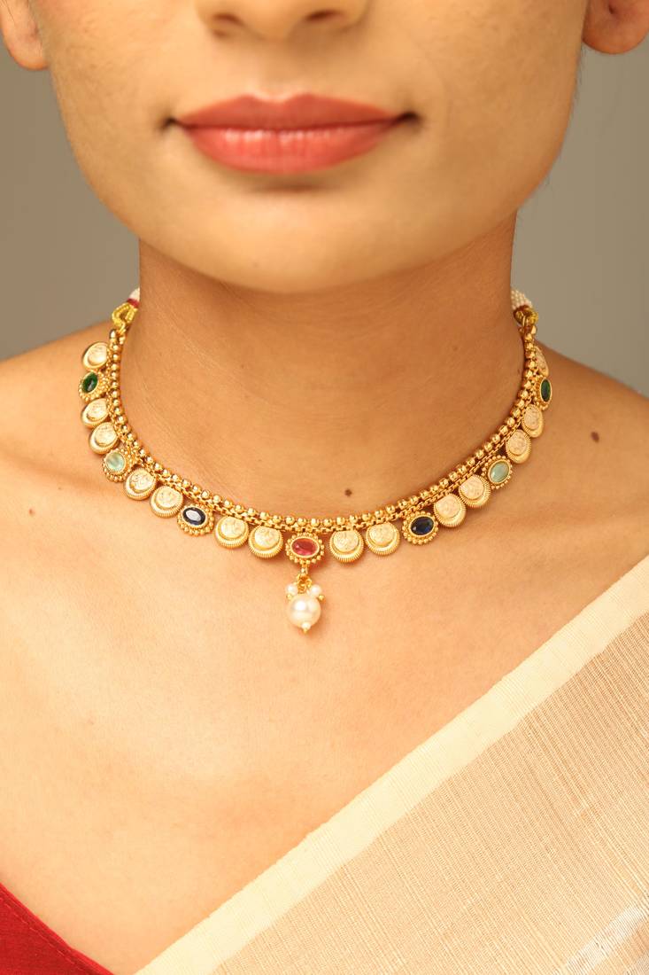Multicolor temple choker necklace set