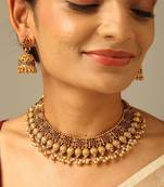Traditional temple design gold tone choker necklace