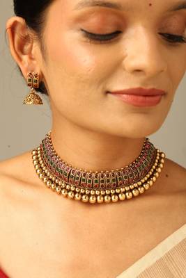 Antique ruby green stone bridal choker set 1
