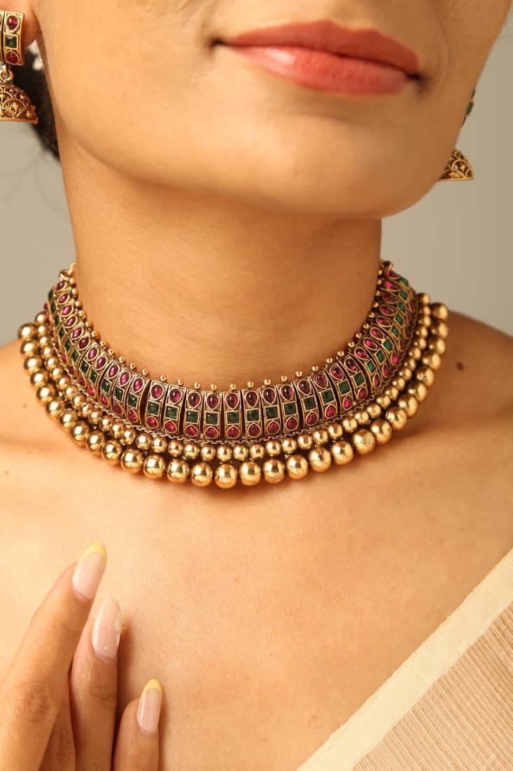 Antique ruby green stone bridal choker set