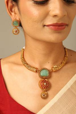 Antique ruby green stone bridal choker set 1