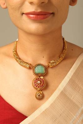 Antique ruby green stone bridal choker set 3