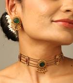 Vintage green stone multi-chain necklace